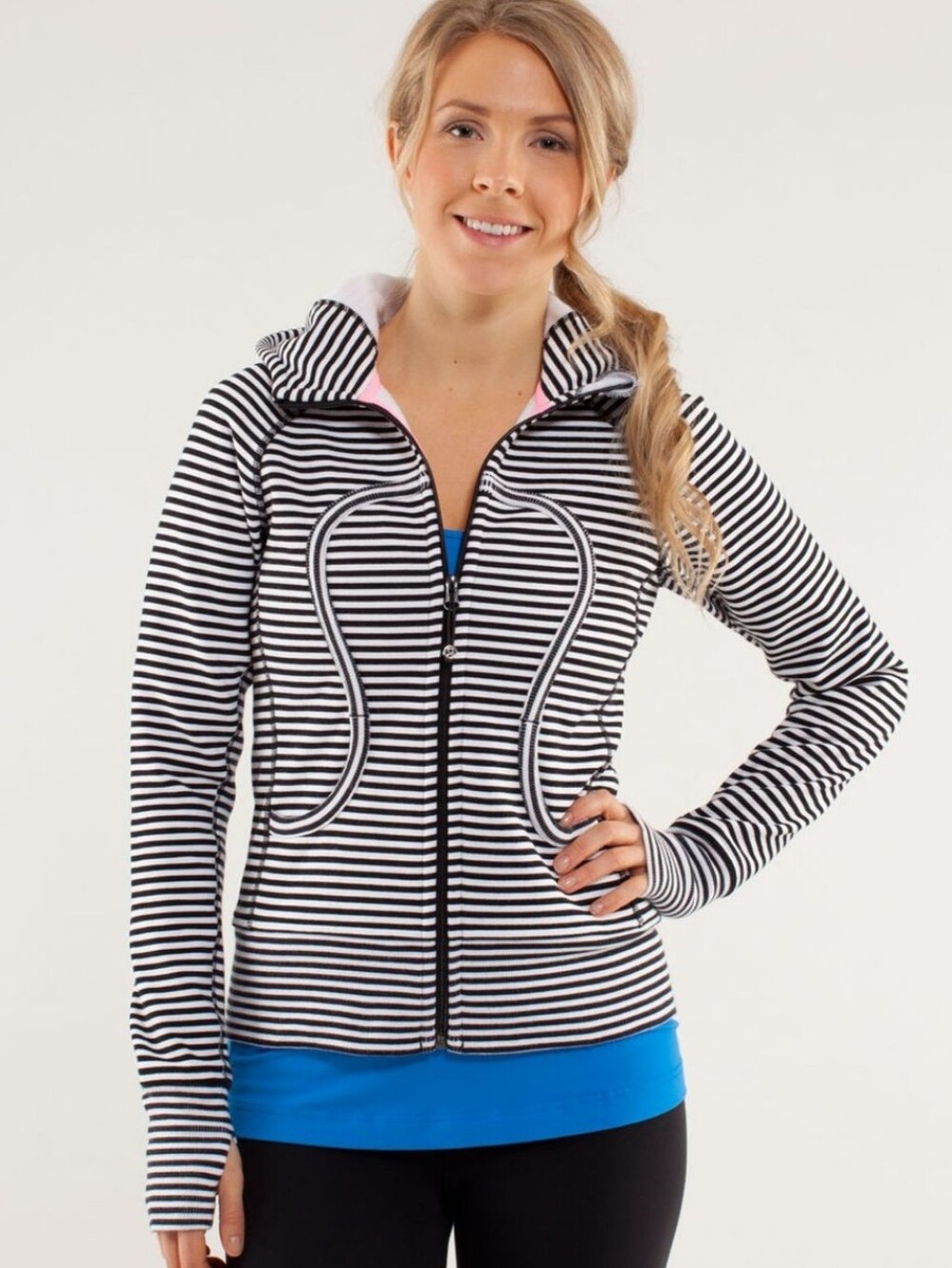 Lululemon Scuba Hoodie *Stretch Classic Stripe Printed White Black Cotton 2 4